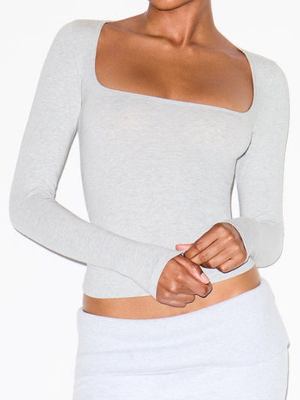 SKIMS COTTON JERSEY SCOOP NECK LONG SLEEVE TOP